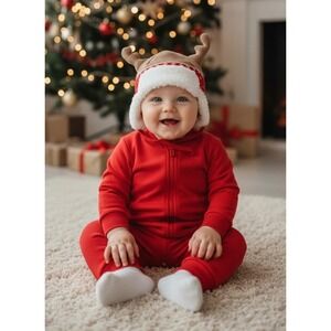 NEW Reindeer Fleece Cotton Hat Winter Beanie Trapper Hat Ear Flaps 0-2‎ Yrs